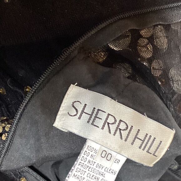 Sherri Hill Black & Gold Rhinestone Prom Dress Elegant Evening Gown - Picture 13 of 17